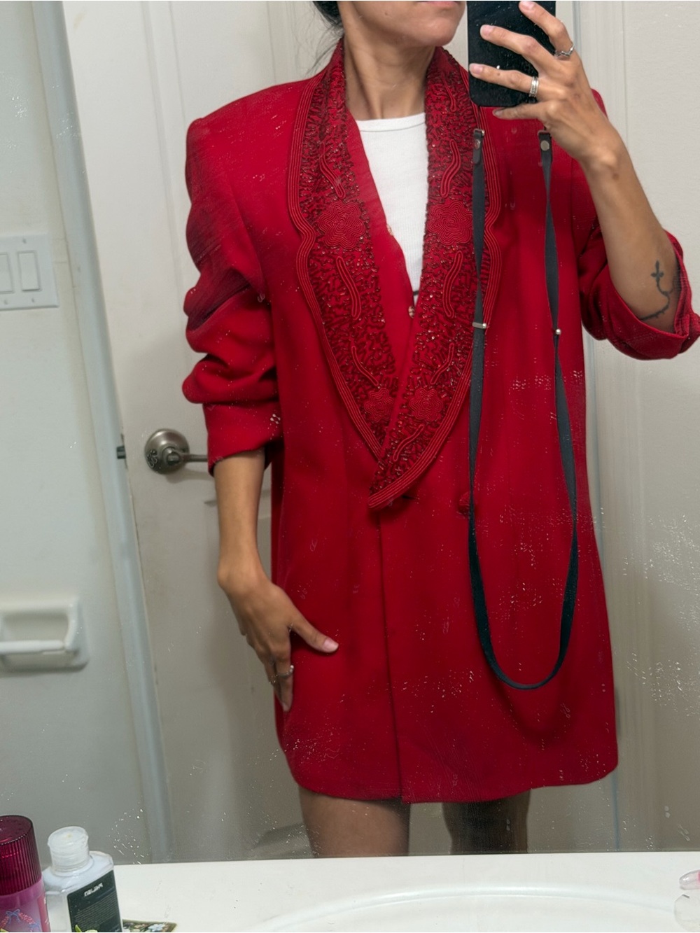 Valerie stevens red beaded evening blazer jacket 80s glam statement piece